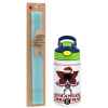 Easter Set, Children's thermal stainless steel bottle with safety straw, green/blue (350ml) & aromatic flat Easter candle (30cm) (TURQUOISE)