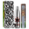 Easter Set, metallic stainless thermos flask (500ml) & scented flat Easter candle (30cm) (GRAY)
