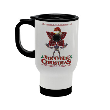 Stranger Things Christmas, Stainless steel travel mug with lid, double wall white 450ml