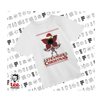 Stranger Things Christmas, Άνετο παιδικό T-Shirt ΛΕΥΚΟ από 100% βαμβάκι, για κάθε μέρα. Vegan & OEKO-TEX πιστοποιημένο.