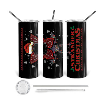 Stranger Things Christmas, Tumbler stainless steel 600ml, with metal straw & cleaning brush