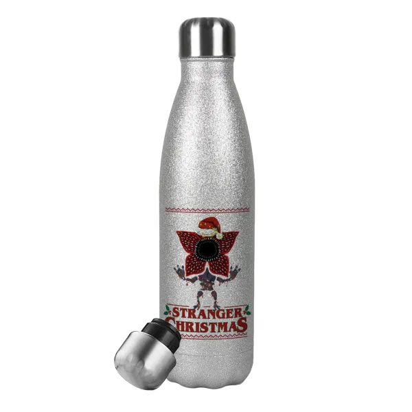 Stranger Things Christmas — Metallic Glitter Silver Thermos Flask (Stainless steel), double-walled, 500ml