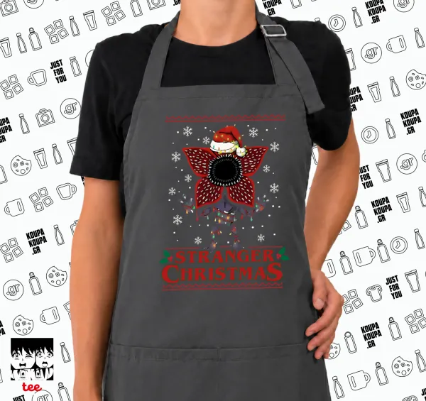 Stranger Things Christmas — GREY Ποδιά μαγειρικής μακριά Σεφ με τσέπες (ΕΝΗΛΙΚΩΝ, ΓΚΡΙ)