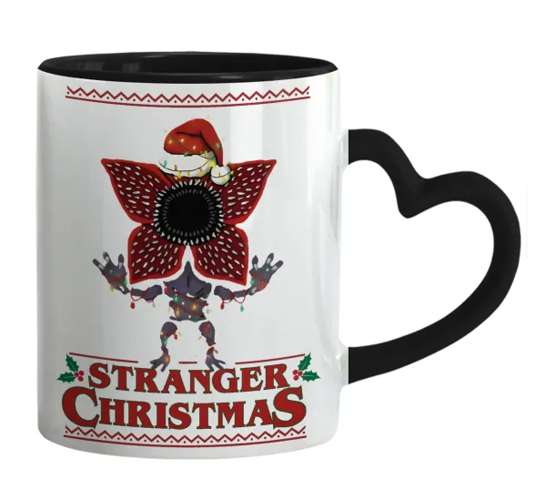 Stranger Things Christmas — Κούπα καρδιά χερούλι μαύρη, κεραμική, 330ml