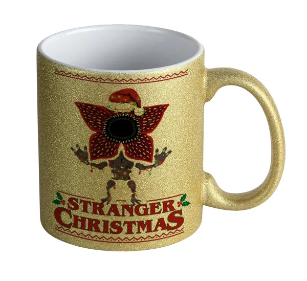 Stranger Things Christmas — Gold glitter mug that sparkles, ceramic, 330ml