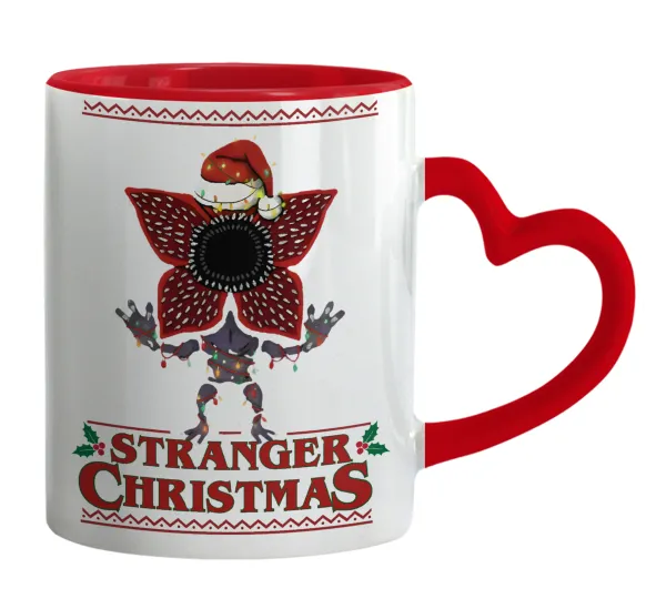 Stranger Things Christmas — Mug heart red handle, ceramic, 330ml