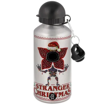 Stranger Things Christmas, Μεταλλικό παγούρι νερού, Ασημένιο, αλουμινίου 500ml