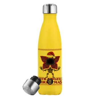 Stranger Things Christmas, Yellow Stainless Steel Metallic Thermos, double-walled, 500ml
