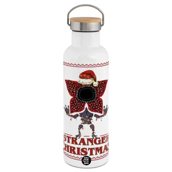 Stranger Things Christmas, Stainless steel White with wooden lid (bamboo), double wall, 750ml