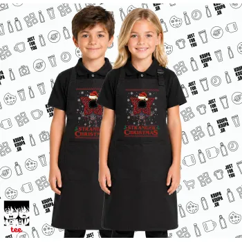 Stranger Things Christmas, Μαύρη ΠΑΙΔΙΚΗ Ποδιά μακριά Σεφ ολόσωμη με τσέπες