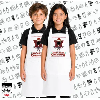 Stranger Things Christmas, Λευκή ΠΑΙΔΙΚΗ Ποδιά μακριά Σεφ ολόσωμη με τσέπες