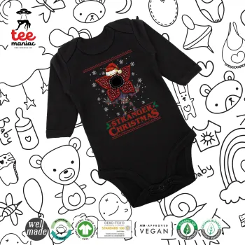 Stranger Things Christmas, Μακρυμάνικο βρεφικό φορμάκι, 0-18 μηνών, ΜΑΥΡΟ, 100% Organic Cotton