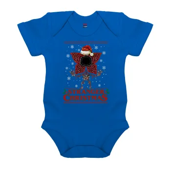 Stranger Things Christmas, Βρεφικό φορμάκι μωρού, Μπλε Κοβαλτίου, 100% Organic Cotton, κοντομάνικο
