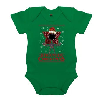 Stranger Things Christmas, Βρεφικό φορμάκι μωρού, ΠΡΑΣΙΝΟ, 100% Organic Cotton, κοντομάνικο