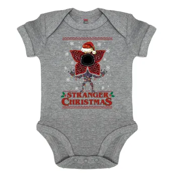 Stranger Things Christmas, Βρεφικό φορμάκι μωρού, 0-18 μηνών, ΓΚΡΙ ΜΕΛΑΝΖΕ, 100% Organic Cotton, κοντομάνικο