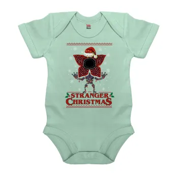 Stranger Things Christmas, Βρεφικό φορμάκι μωρού, 0-18 μηνών, mint (Μέντα), 100% Organic Cotton, κοντομάνικο