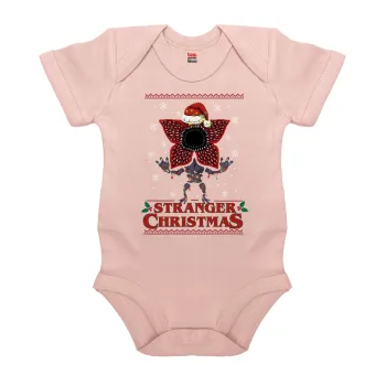 Stranger Things Christmas, Βρεφικό φορμάκι μωρού, 0-18 μηνών, ΡΟΖ POWDER, 100% Organic Cotton, κοντομάνικο