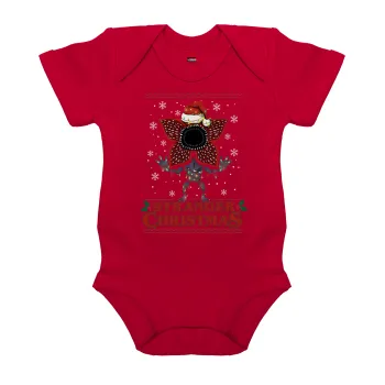Stranger Things Christmas, Βρεφικό φορμάκι μωρού, ΚΟΚΚΙΝΟ, 100% Organic Cotton, κοντομάνικο