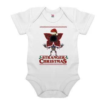 Stranger Things Christmas, Βρεφικό φορμάκι μωρού, 0-24 μηνών, ΛΕΥΚΟ, 100% Organic Cotton, κοντομάνικο