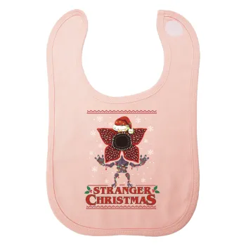 Stranger Things Christmas, Σαλιάρα με Σκρατς ΡΟΖ 100% Organic Cotton (0-18 months)