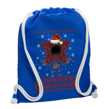Stranger Things Christmas, Τσάντα πλάτης πουγκί GYMBAG Μπλε, με τσέπη (40x48cm) & χονδρά κορδόνια