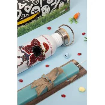 Stranger Things Christmas, Πασχαλινή Λαμπάδα με παγούρι μεταλλικό (620ml, stainless steel) & κερί αρωματικό πλακέ (30cm) (ΤΙΡΚΟΥΑΖ)