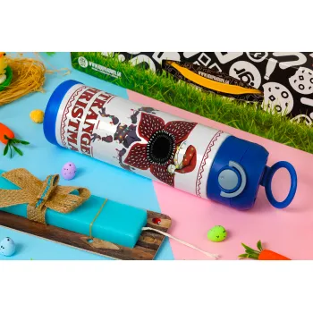 Stranger Things Christmas, Easter candle, Childrens hot water bottle, stainless steel, with safety straw, BLUE (500ml)