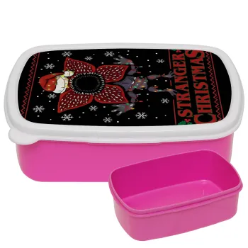 Stranger Things Christmas, ΡΟΖ παιδικό δοχείο φαγητού (lunchbox) πλαστικό (BPA-FREE) Lunch Βox M18 x Π13 x Υ6cm