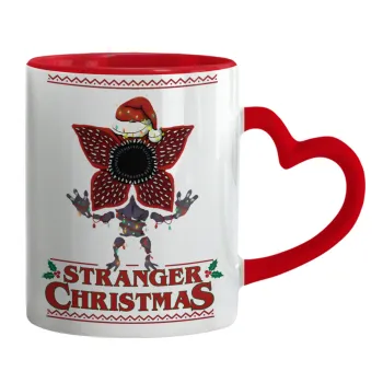 Stranger Things Christmas, Κούπα καρδιά χερούλι κόκκινη, κεραμική, 330ml