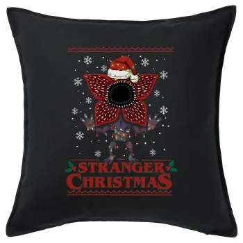 Stranger Things Christmas, Μαξιλάρι καναπέ Μαύρο 100% βαμβάκι, περιέχεται το γέμισμα (50x50cm)