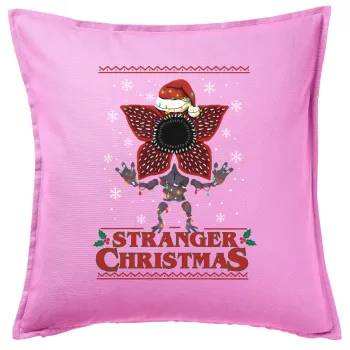 Stranger Things Christmas, Μαξιλάρι καναπέ ΡΟΖ 100% βαμβάκι, περιέχεται το γέμισμα (50x50cm)