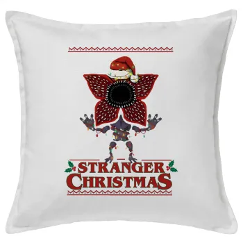Stranger Things Christmas, Μαξιλάρι καναπέ ΛΕΥΚΟ 100% βαμβάκι, περιέχεται το γέμισμα (50x50cm)