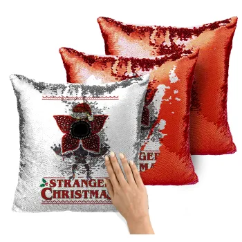 Stranger Things Christmas, Μαξιλάρι καναπέ Μαγικό Κόκκινο με πούλιες 40x40cm περιέχεται το γέμισμα