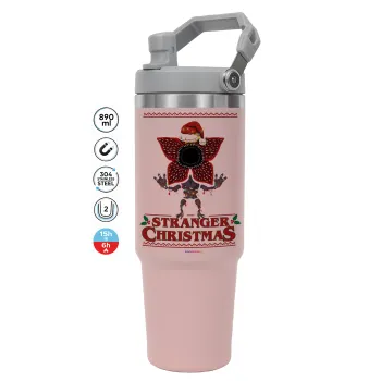 Stranger Things Christmas, Pink color, 890ml (30oz) stainless Steel Tumbler with Handle
