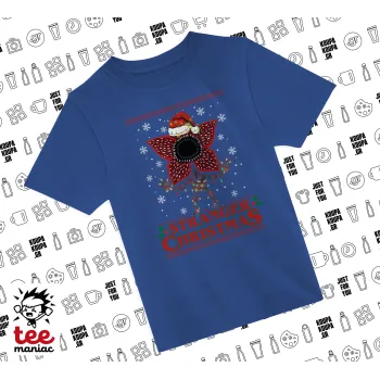 Stranger Things Christmas, Παιδικό T-Shirt ΜΠΛΕ από 100% βαμβάκι, για κάθε μέρα. Vegan & OEKO-TEX πιστοποιημένο.