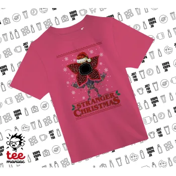 Stranger Things Christmas, ΡΟΖ παιδικό T-Shirt από 100% βαμβάκι, για κάθε μέρα. Vegan & OEKO-TEX πιστοποιημένο.