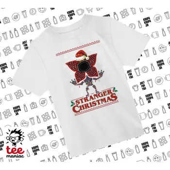 Stranger Things Christmas, Άνετο παιδικό T-Shirt ΛΕΥΚΟ από 100% βαμβάκι, για κάθε μέρα. Vegan & OEKO-TEX πιστοποιημένο.