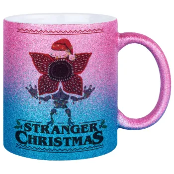 Stranger Things Christmas, Κούπα Χρυσή/Μπλε Glitter, κεραμική, 330ml