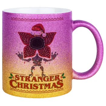 Stranger Things Christmas, Κούπα Χρυσή/Ροζ Glitter, κεραμική, 330ml