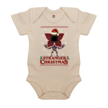 Stranger Things Christmas, Βρεφικό φορμάκι μωρού, 0-18 μηνών, Natural (Εκρού), 100% Organic Cotton, κοντομάνικο