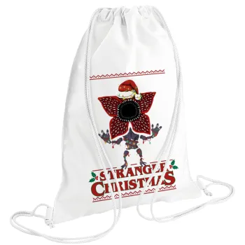 Stranger Things Christmas, Backpack pouch GYMBAG white (28x40cm)