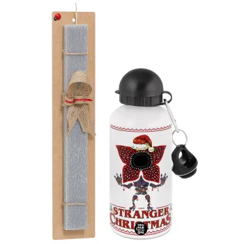 Stranger Things Christmas, Πασχαλινή Λαμπάδα με παγούρι μεταλλικό  αλουμινίου (500ml) & κερί αρωματικό πλακέ (30cm) (ΓΚΡΙ)