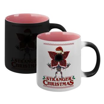 Stranger Things Christmas, Κούπα Μαγική εσωτερικό ΡΟΖ, κεραμική 330ml που αλλάζει χρώμα με το ζεστό ρόφημα