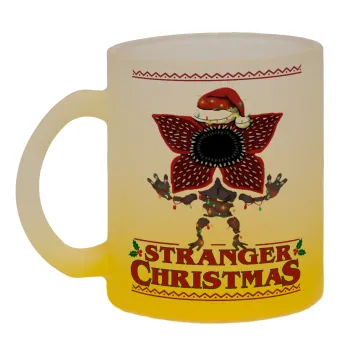 Stranger Things Christmas, Κούπα γυάλινη δίχρωμη με βάση το κίτρινο ματ, 330ml