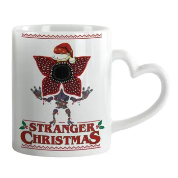 Stranger Things Christmas, Κούπα καρδιά χερούλι λευκή, κεραμική, 330ml