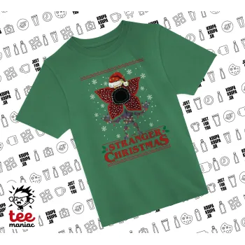 Stranger Things Christmas, Άνετο παιδικό T-Shirt ΠΡΑΣΙΝΟ από 100% βαμβάκι, για κάθε μέρα. Vegan & OEKO-TEX πιστοποιημένο.