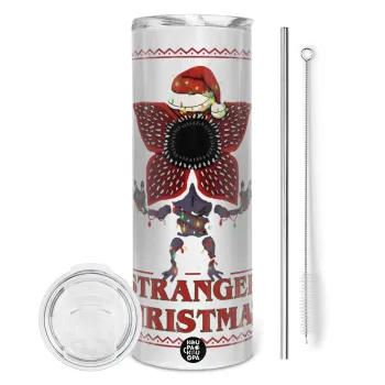 Stranger Things Christmas, Tumbler stainless steel 600ml, with metal straw & cleaning brush
