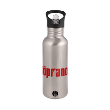 The Sopranos, Water bottle Silver with straw, stainless steel 600ml