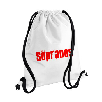 The Sopranos, Τσάντα πλάτης πουγκί GYMBAG λευκή, με τσέπη (40x48cm) & χονδρά κορδόνια