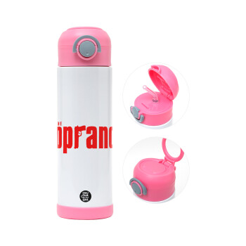 The Sopranos, Children's hot water bottle, stainless steel, with safety straw, PINK (500ml)